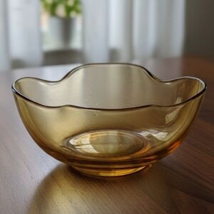 Vintage 1950's Amber Honey Folded Glass Decor Bowl